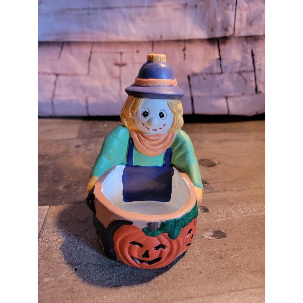 K's collection Scarecrow Halloween Candle trinket holder pumpkin Cat